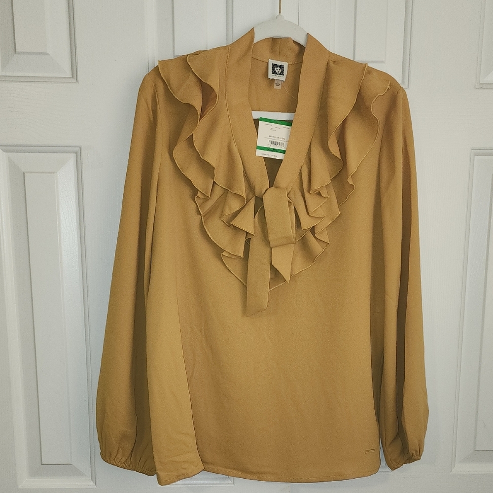 Anne Klein NWT Ruffled Yellow Blouse Size L